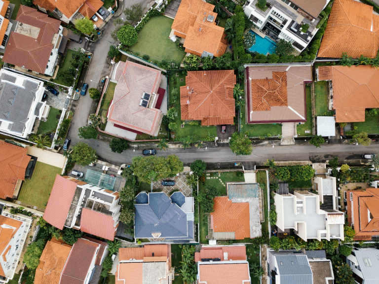 An aerial view of houses