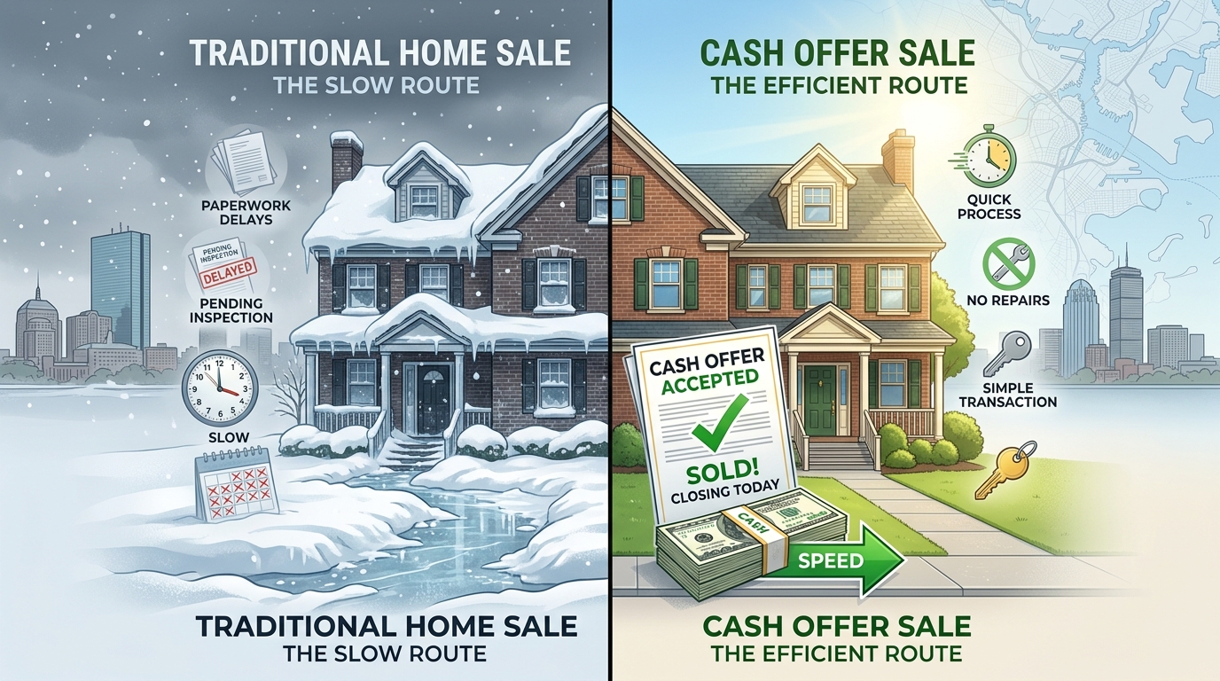 How Winter Weather Impacts Boston Home Sales and Why Cash Buyers Don't Mind 1 Traditional Sale vs. Cash Buyer in a Boston Winter